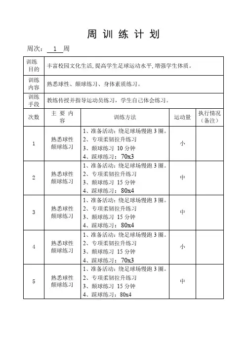 小学足球训练周计划