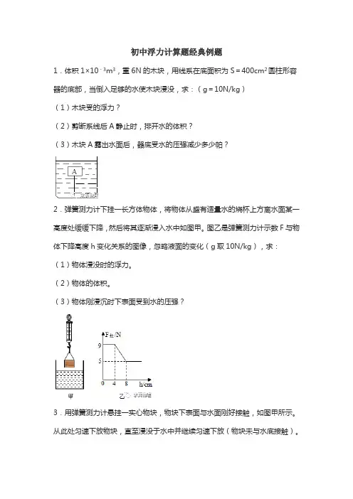 初中浮力计算题经典例题含答案