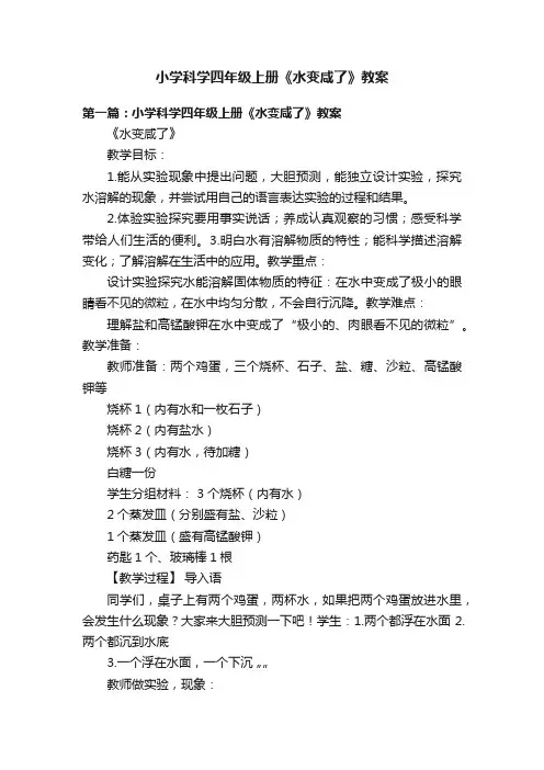 小学科学四年级上册《水变咸了》教案