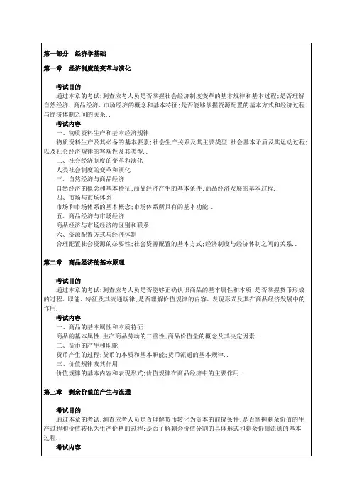 经济师初级《经济基础知识》考试大纲