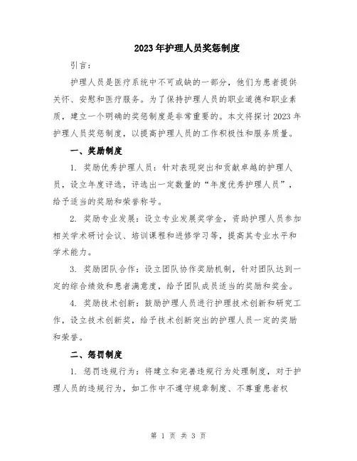 2023年护理人员奖惩制度