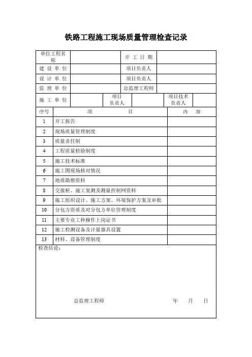 铁路工程施工现场质量管理检查记录