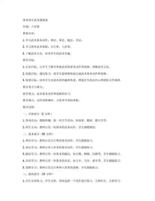 体育初中武术课教案