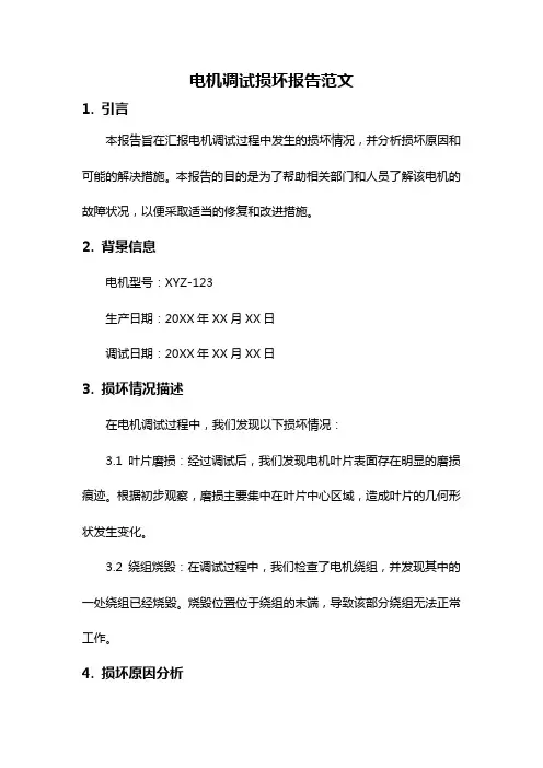 电机调试损坏报告范文