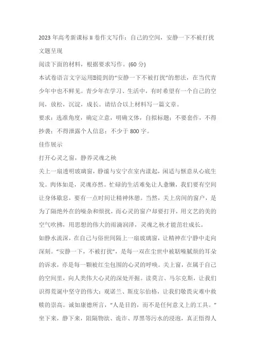 2023年高考新课标II卷作文写作：自己的空间,安静一下不被打扰
