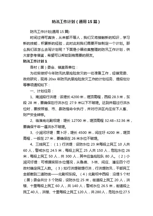 防汛工作计划（通用15篇）
