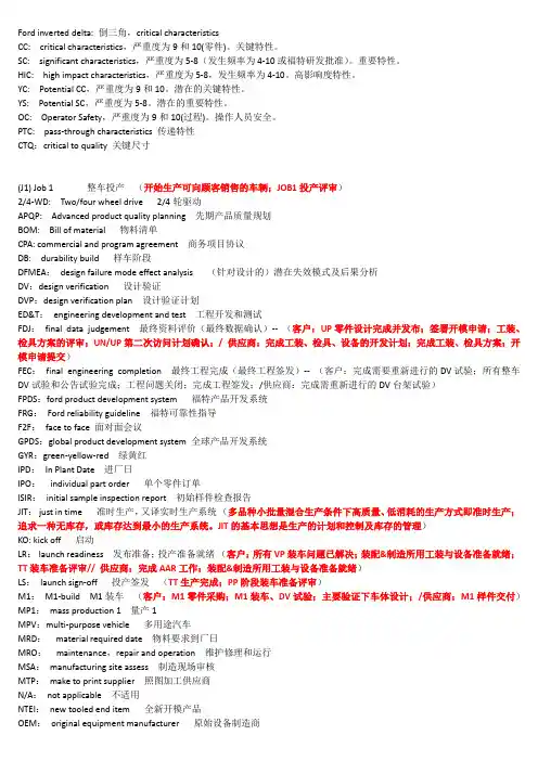 福特Ford Motor术语