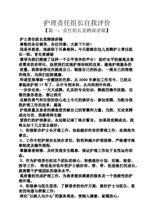责任书之护理责任组长自我评价