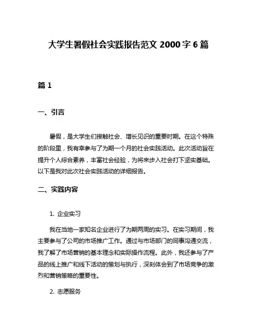 大学生暑假社会实践报告范文2000字6篇
