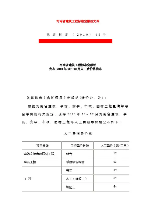 河南省建筑工程标准定额站文件