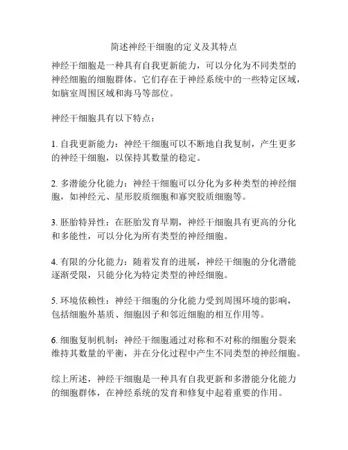 简述神经干细胞的定义及其特点