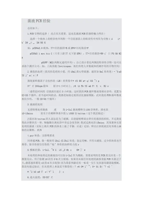 菌液PCR经验