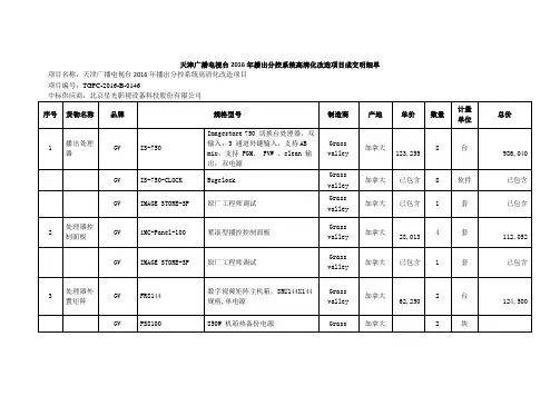 天津广播电视台2016年播出分控系统高清化改造项目成交明细单项目