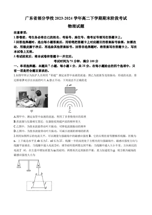 广东省部分学校高二下学期期末阶段考试物理试题(含解析)(含总结)