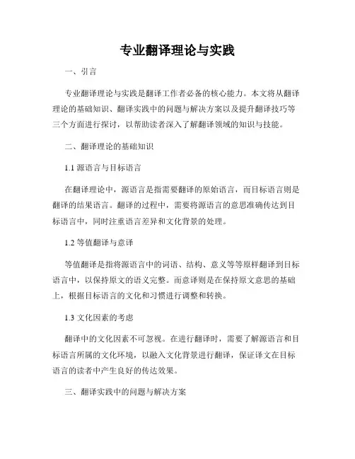 专业翻译理论与实践