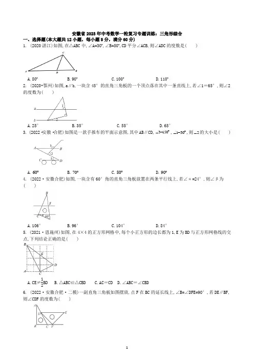2023年安徽省中考数学一轮复习专题训练：三角形综合-试卷