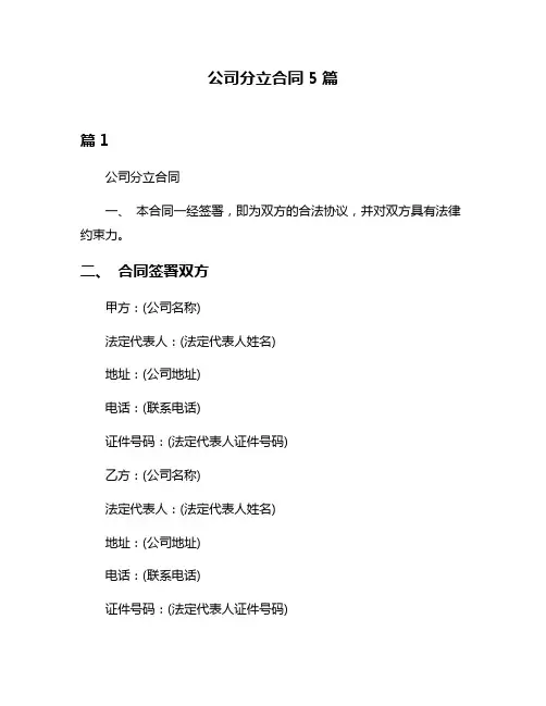 公司分立合同5篇