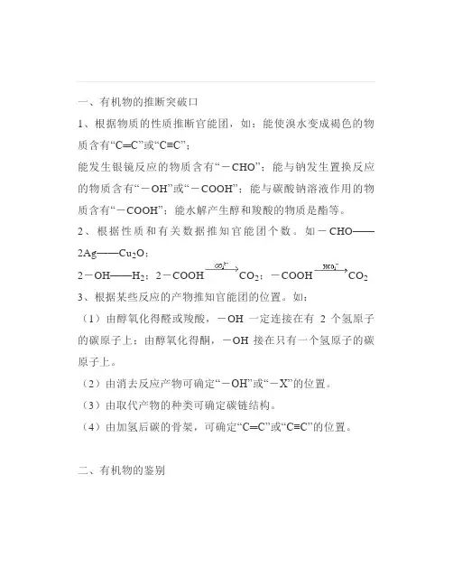 高中化学：有机物的推断、鉴别与合成