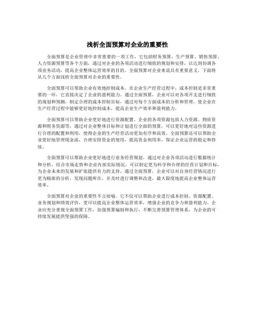 浅析全面预算对企业的重要性