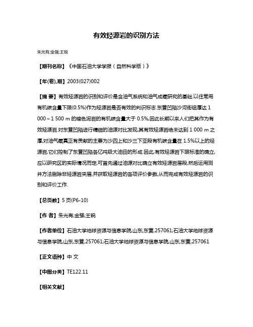 有效烃源岩的识别方法