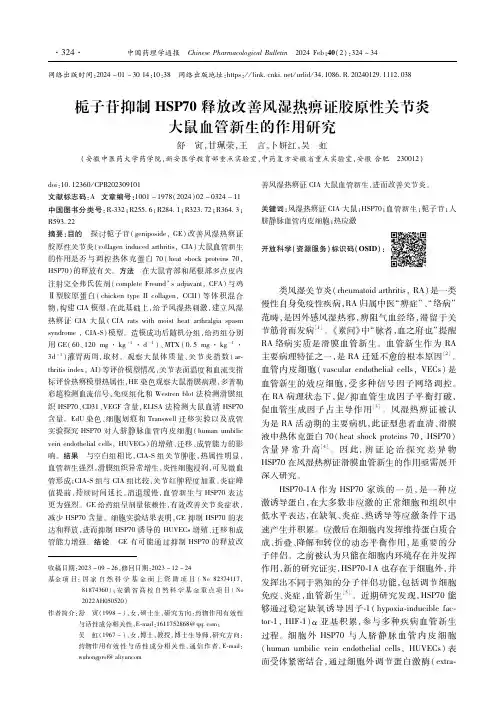 栀子苷抑制HSP70释放改善风湿热痹证胶原性关节炎大鼠血管新生的作用研究