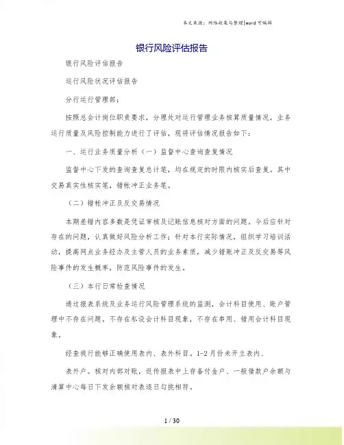 银行风险评估报告