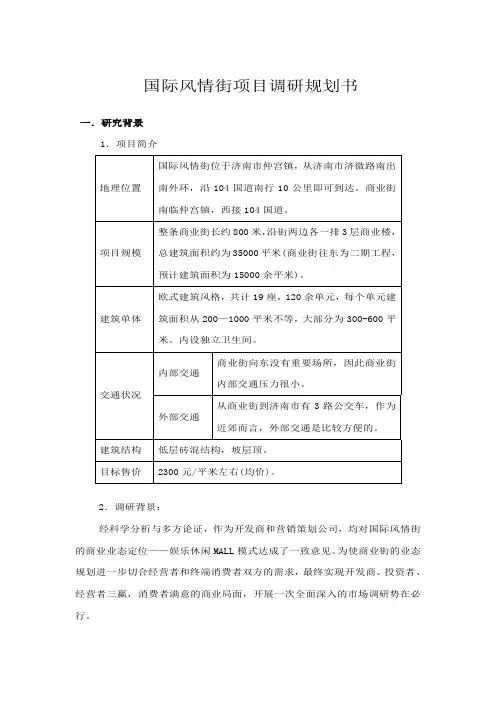 风情街项目调研规划书