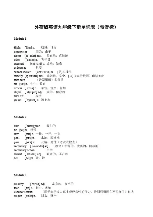 外研版九年级英语下册单词表电子版(带音标)