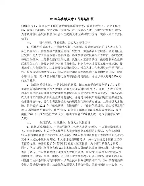 2018年乡镇人才工作总结汇报_2018年乡镇信访工作总结