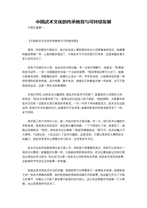 中国武术文化的传承教育与可持续发展