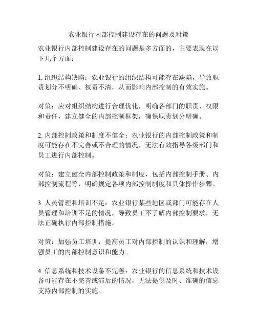 农业银行内部控制建设存在的问题及对策