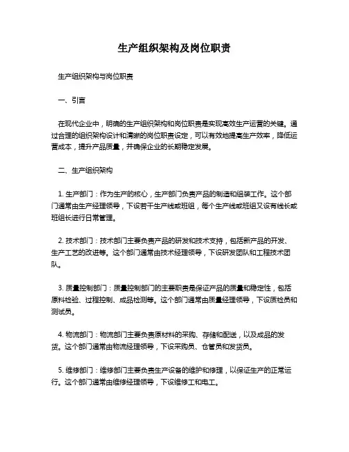 生产组织架构及岗位职责