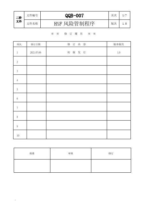 HSF风险管制程序