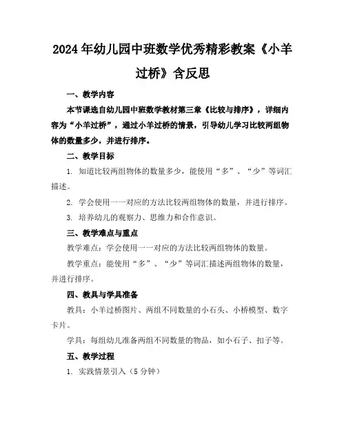 2024年幼儿园中班数学优秀精彩教案《小羊过桥》含反思