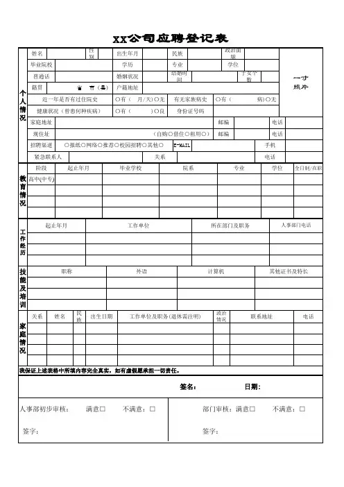 公司人员招聘表格、个人简历史上完整加版