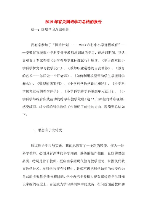 2019年有关国培学习总结的报告