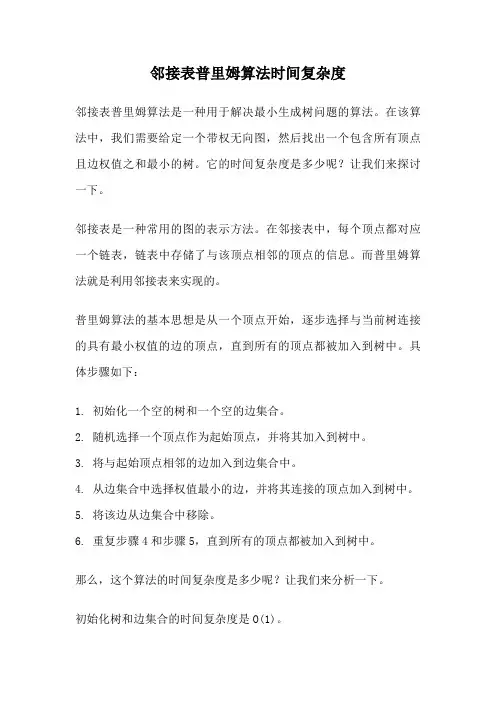 邻接表普里姆算法时间复杂度