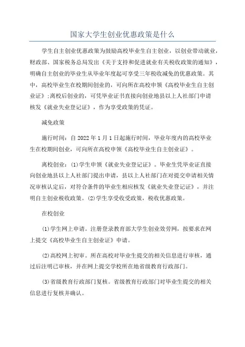 国家大学生创业优惠政策是什么