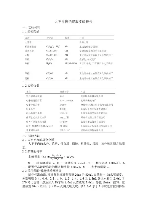 大枣多糖的提取实验报告