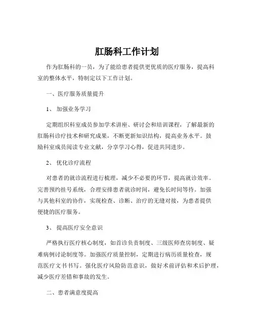 肛肠科工作计划