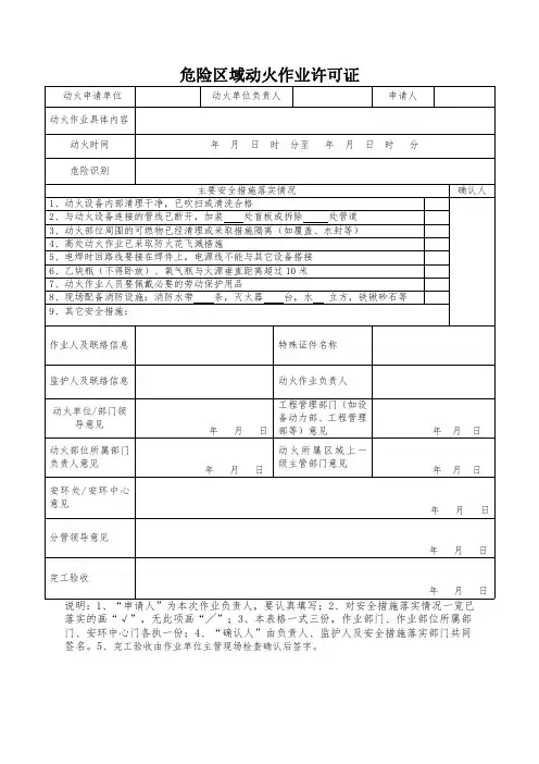 危险区域作业许可证