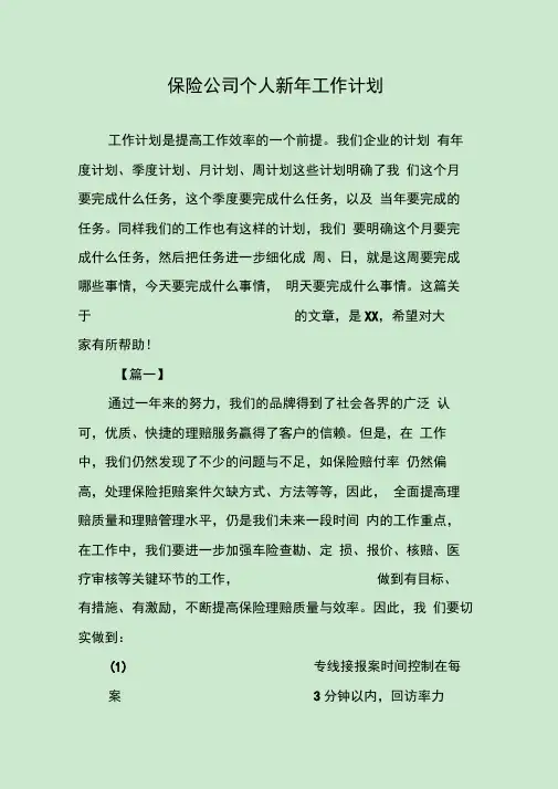 保险公司个人新年工作计划