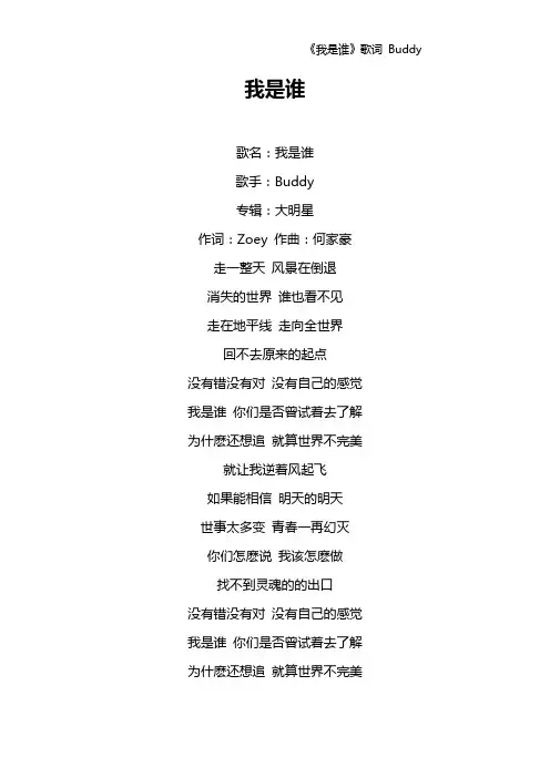 《我是谁》歌词 Buddy