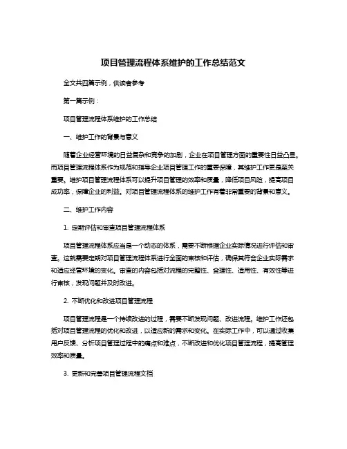 项目管理流程体系维护的工作总结范文