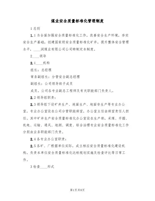 煤业安全质量标准化管理制度(5篇)