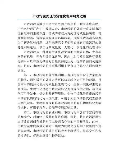 市政污泥处理与资源化利用研究进展