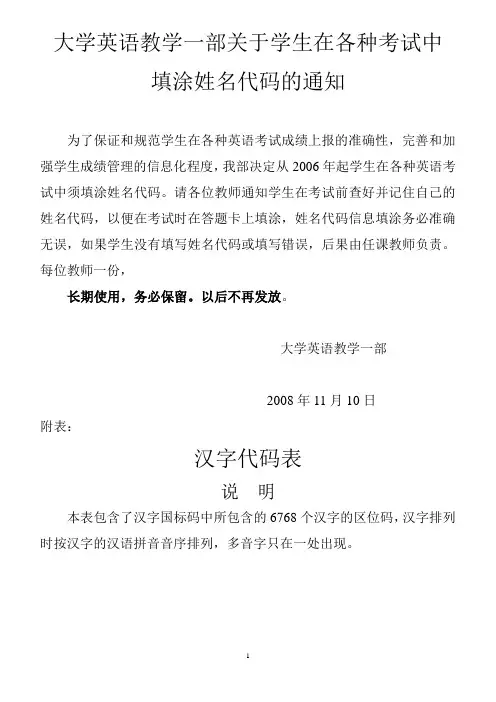 姓名代码表
