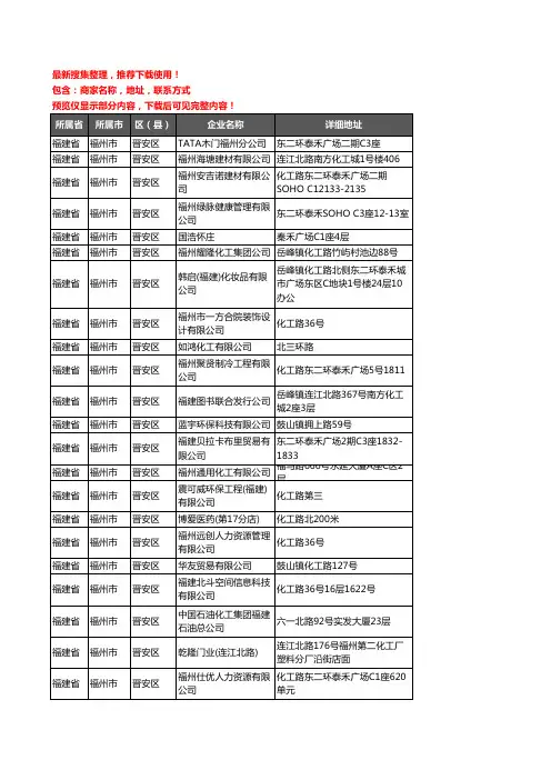 新版福建省福州市晋安区化工厂企业公司商家户名录单联系方式地址大全107家