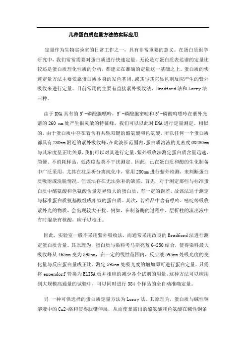 几种蛋白质定量方法的实际应用