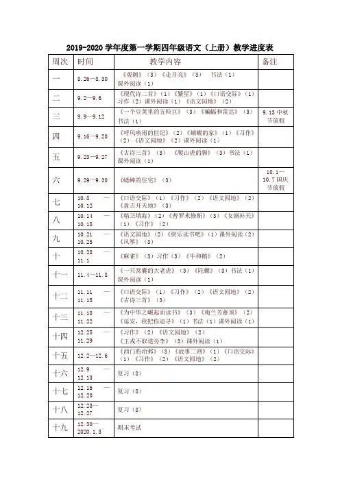 部编版四年级语文上册部编教学进度表